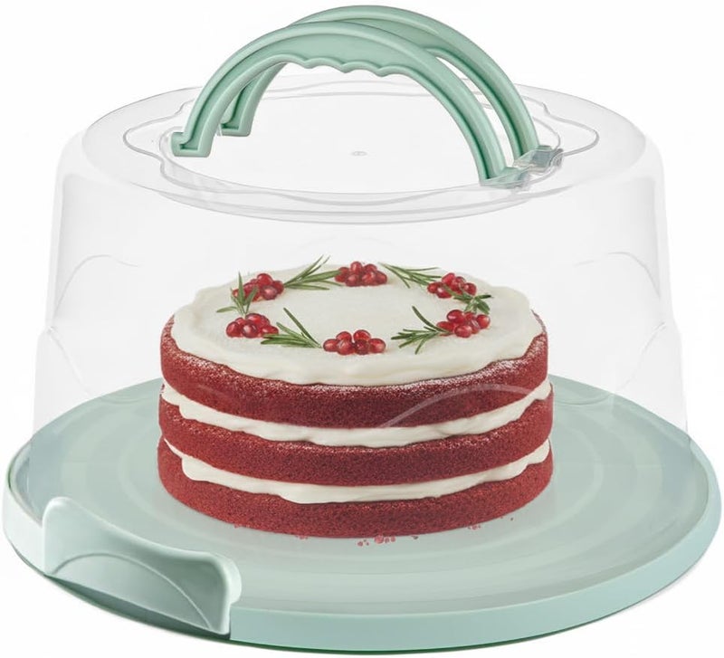 MosJos EXTRA LARGE & EXTRA STURDY Cake Carrier, Cake Stand with Lid and Foldable Handles - Multifunctional Serving Platter and Cake Plate - Cake Container with Dome and Strong Snaps 13 x 13 x 7 inch (Green) - Image 1
